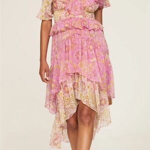 Liv Floral high Pink and Yellow Ruffle Dress